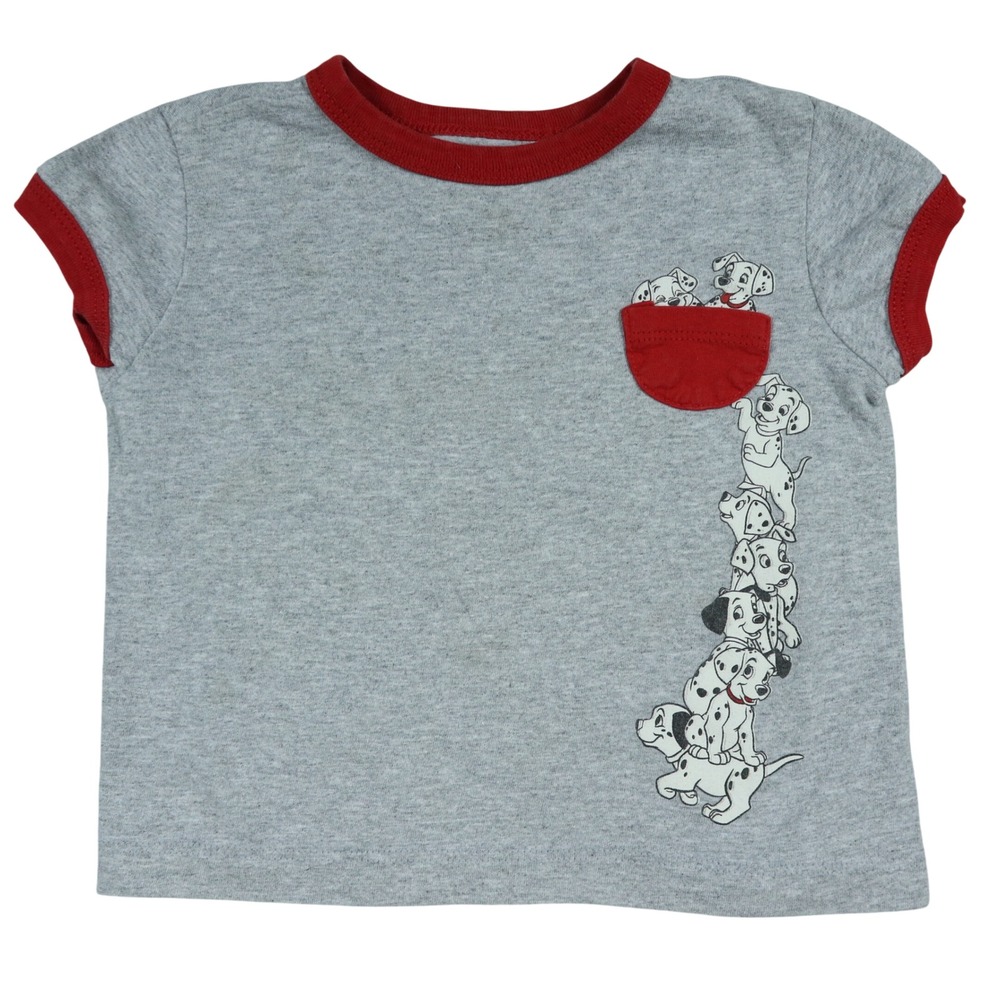 Disney 101 Dalmatians Gray Ringer T-Shirt Toddler Size XXS 2T 3T Pocket Tee
